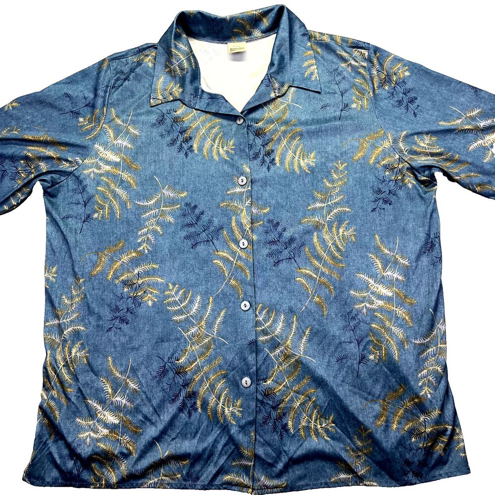 HABAND BERMUDA CASUALS MENS CAMP SHIRT XXL 3/4 Sleeve Blue 100% POLYESTER Nature